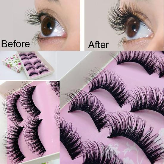 5 par Beauty Wispies Naturliga Långa Tjocka Mjuka Falska Handgjorda Ögonfransar