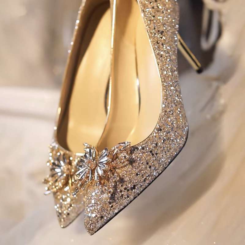 Zhang Qingqing same bow wedding shoes main wedding dress rhinestone crystal shoes bride shoes adult ceremony high heels 2025