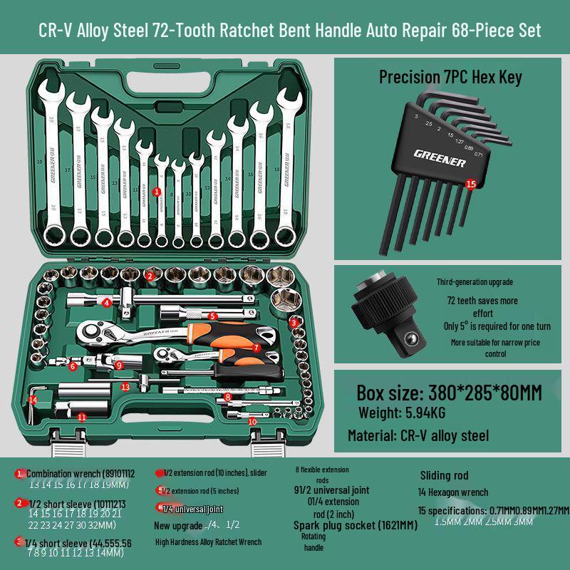 Multifunctional Automotive Ratchet Socket Wrench Tool Set