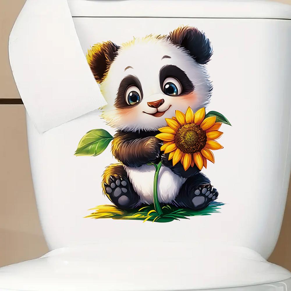 Cute Cartoon Panda Sunflower Toilet Wall Sticker Self-Adhesive Waterproof Removable Bathroom Home Decor Art