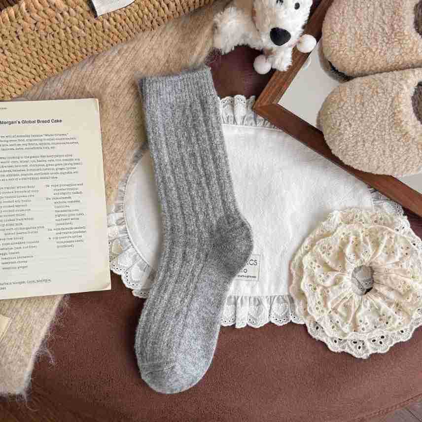 Thickened Socks Wool Socks Thick Needle Solid Color Twist Medium Tube Socks Socks Thermal Stockings Stacking Socks