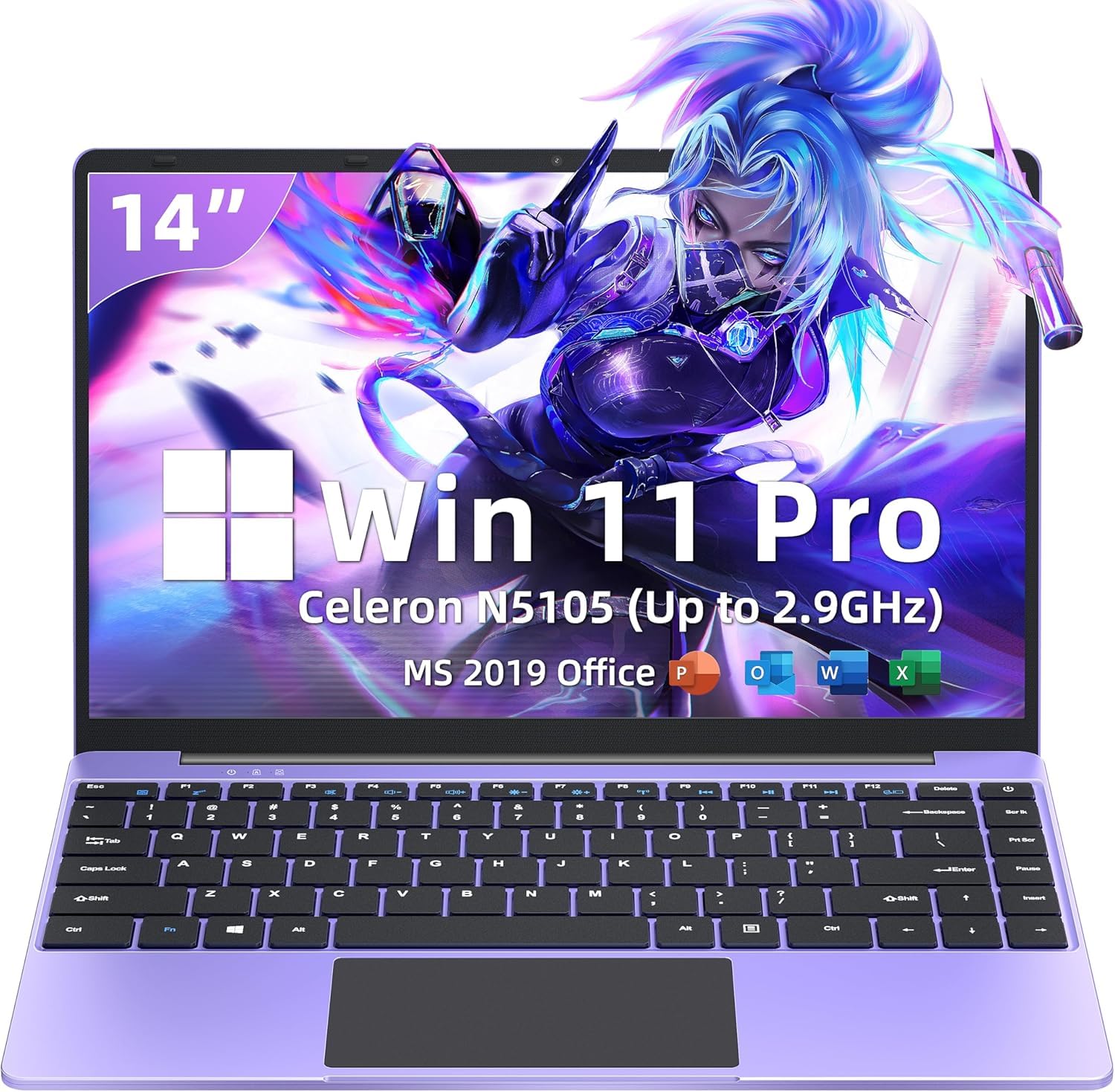 

Тонкий та Легкий Ноутбук з Windows 11 Pro та Office 11-го Покоління Intel Celeron N5105 16GB LPDDR4 960GB IPS Full HD Японська Клавіатура з Двома USB фіолетовий