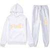 2025 European & American Style Printed Hoodie and Sweatpants Set - Unisex Loose Fit with Plus Velvet