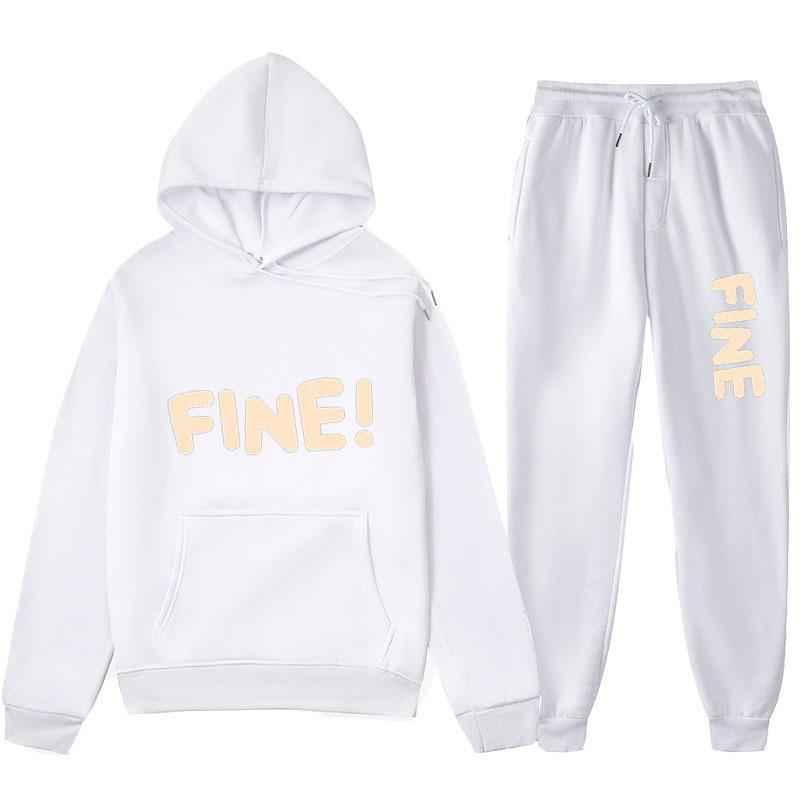 2025 European & American Style Printed Hoodie and Sweatpants Set - Unisex Loose Fit with Plus Velvet