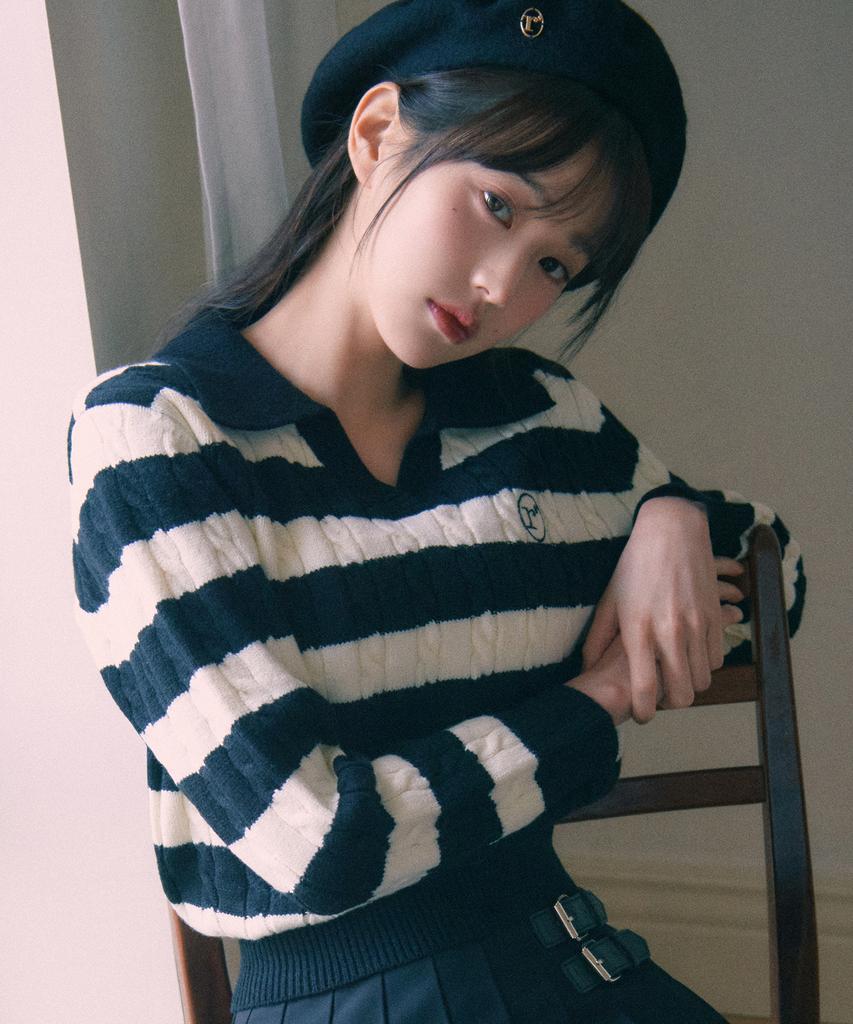 ROLAROLA Collar Stripe Boarder Knit Wh+Bk