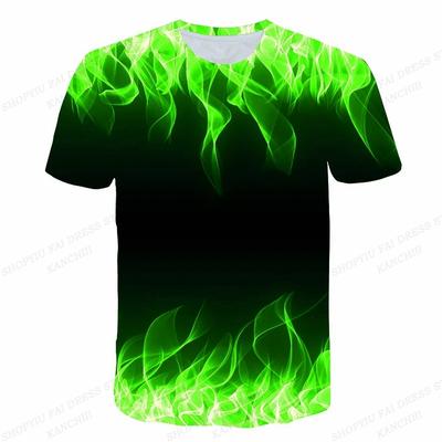 T-shirt Estiva da Uomo Blu Verde Fiamma Stampa 3D T-shirt Uomo Donna Moda Manica Corta T-shirt Bambini Hip Hop Top Magliette T-shirt Ragazzo