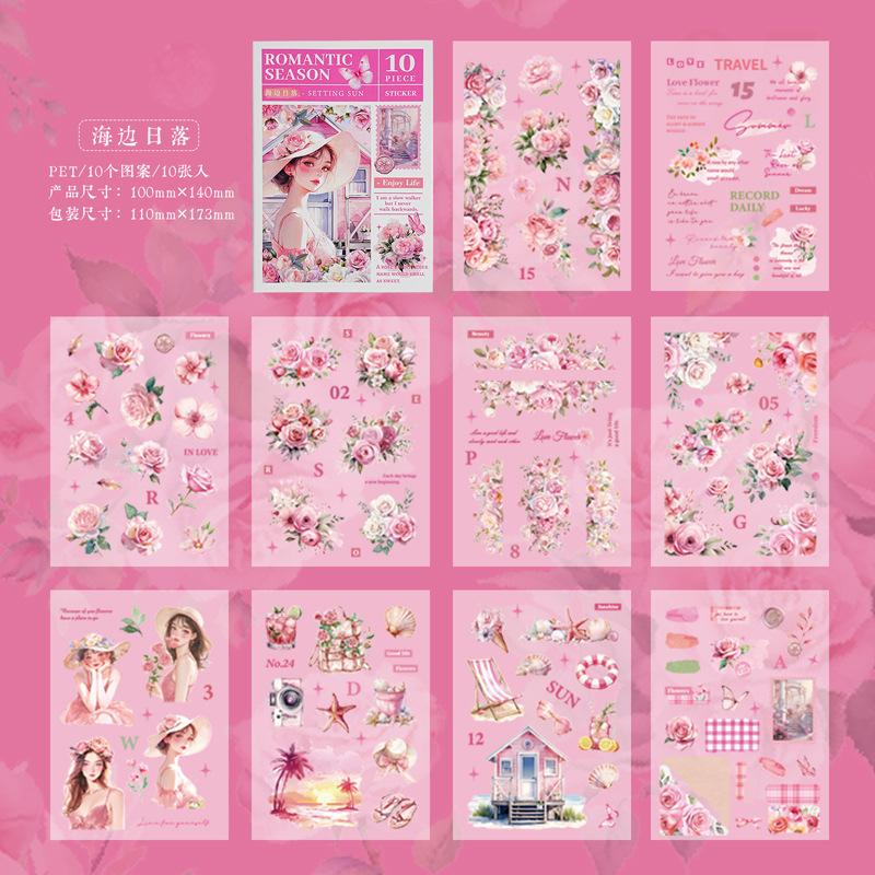 

10sheets/lot Cute PET Die cut Girl Stickers Plants Flowers Decorative DIY Scrapbook Diary Album Collage Supplies
