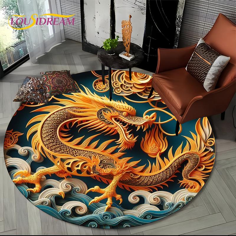 Fashion Dragon Round Carpets Living Room Bedroom Area Rug Room Bedside Chair Floor Mat Decorat Alfombra Birthday gift Poster Mat