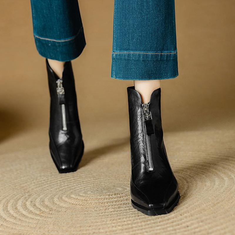 Modne NOWE Jesienne Damskie Buty Kwadratowy Nosek Buty na Wysokim Obcasie Buty ze Skóry Dzielonej dla Kobiet Eleganckie Nowoczesne Buty Codzienne Buty na Zamek