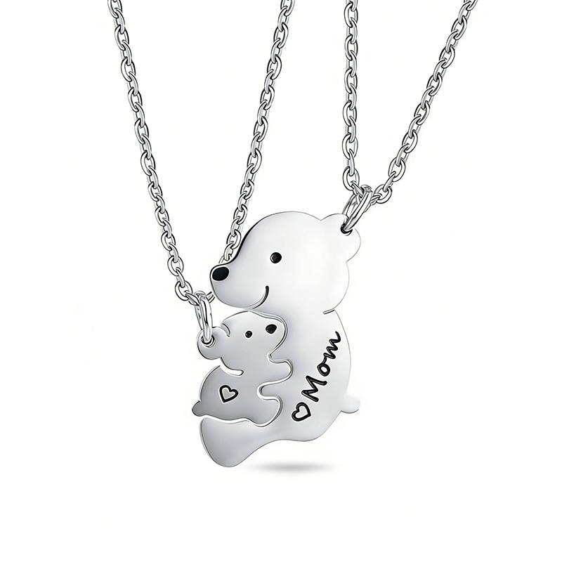 2 шт./комплект Мультяшные медведи Мать и ребенок Совпадающее ожерелье Нержавеющая сталь Семейные ювелирные изделия Подарки