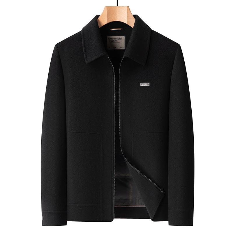 Middle-aged and Elderly Pure Wool Jacket Autumn and Winter New Solid Color Simple Down Removable Liner Double-sided Wool Jacket for Men