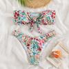 Floral Print Bandeau Bikini Set Off Shoulder Push Up Swimsuit Women Tube Top Bikinis Knot Swimwear Sexy Summer Bathing Suit