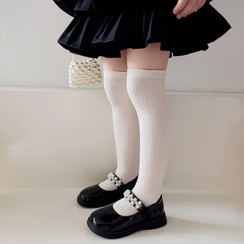 Stylish Children's Knee High Socks Soft and Breathable Above Knee Stockings Solid Non Slip Thickened Bottom Warm Socks