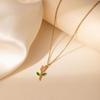 Elegant Titanium Steel Pink Cherry Blossom Necklace with Colorful Drip Glaze Rose Flower, Versatile Women's Clavicle Chain