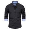 Men's Long Sleeve Button-Up Shirt, Cotton Blend Color Block Collared Shirt, Breathable Wrinkle-Free Casual Top