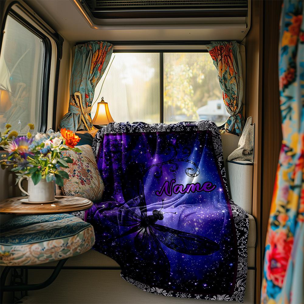Dragonfly In Cosmic Night Sky Artwork Blanketcustomize Your Name Lightweight Comfortable And Stylish Blanket For Travel Bed Home Chair Office Sofa And