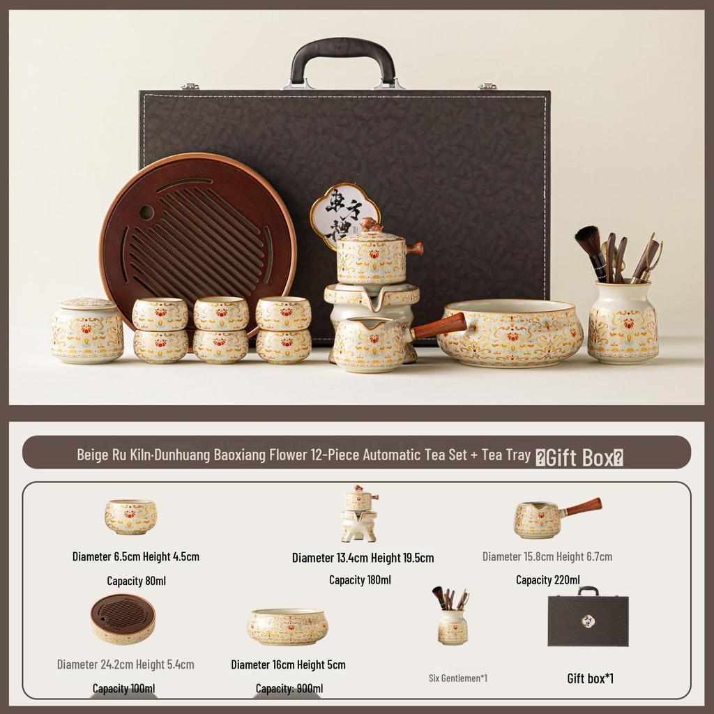 Dunhuang Automatic Tea Set: High-Grade Ru Kiln Brewing Artifact - Ideal Gift for Leaders, Elders, and Business Occasions