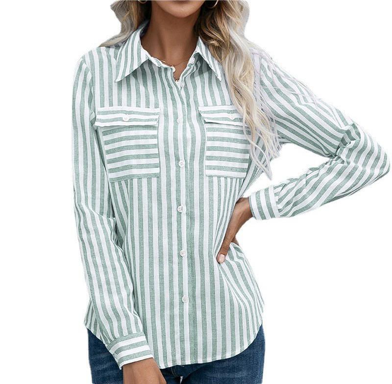 Women's Spring and Summer Striped Single Breasted Long Sleeve Shirt Women Elegant and Youth Woman Stylish Blouse