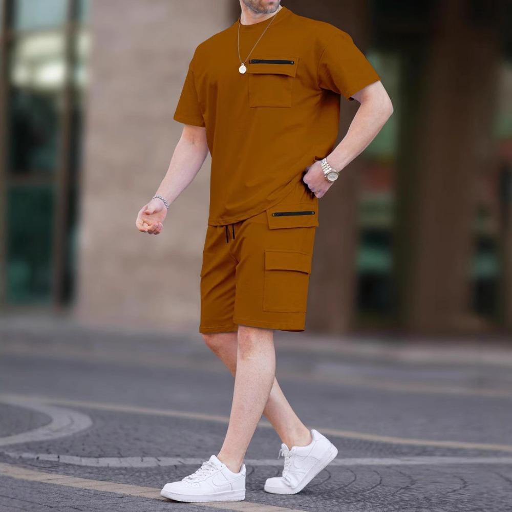 

Casual Sports T-shirt Solid Color Splicing Men s Set XXXXL небо синє кольору