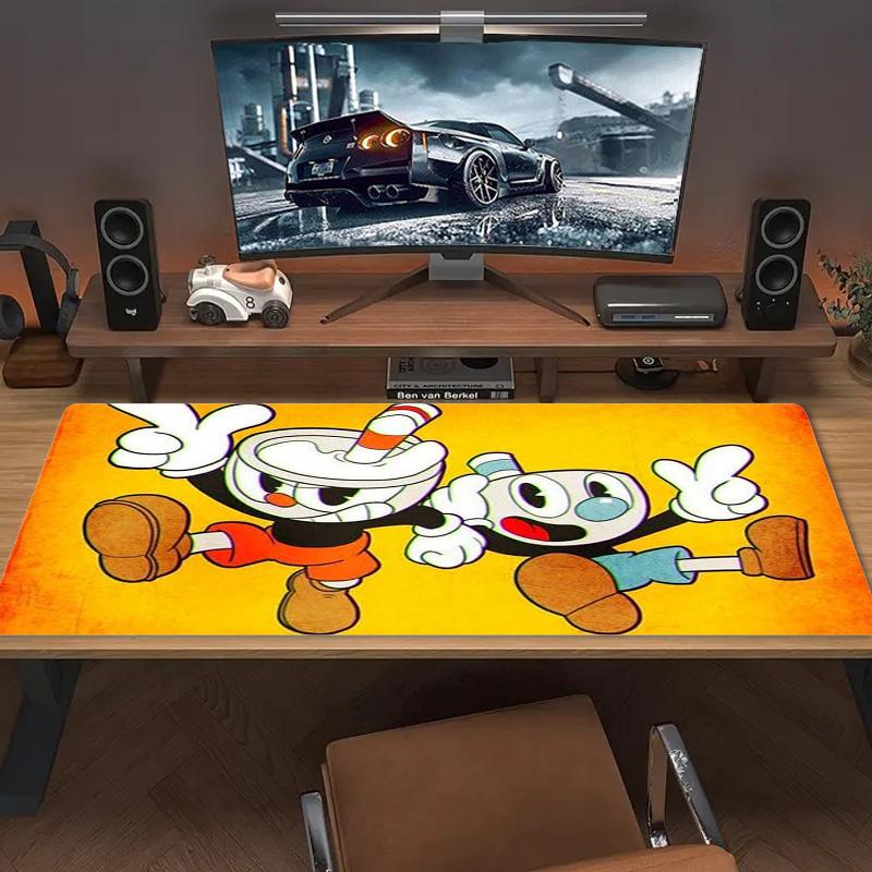 Tapis de souris couleur jeu Cuphead Grand coussin de table de jeu Antidérapant Ordinateur portable Tablette Grande souris XXL Tapis Mini PC Tapis de jeu Avec bordure verrouillée