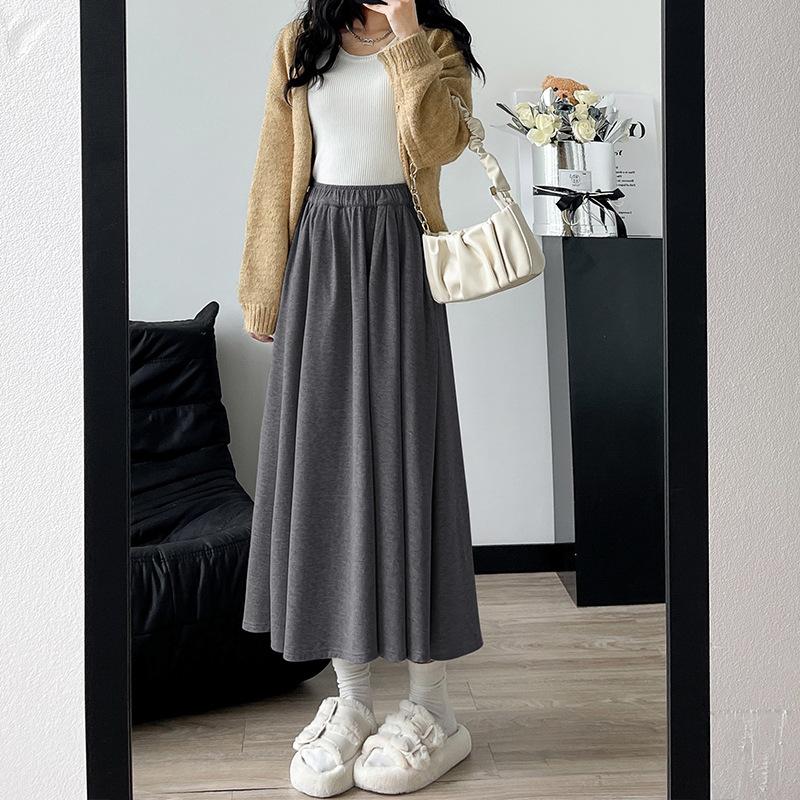 

Весенне-осенняя новая тонкая и драпирующаяся юбка-зонт А-силуэта, юбка средней длины L темно-серого