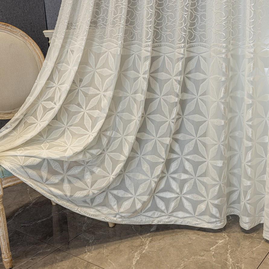 Cross-Border 3D Textured Jacquard White Sheer Curtain: Light, Breathable, Soft, and Easy-to-Install Versatile Sheer Curtain.