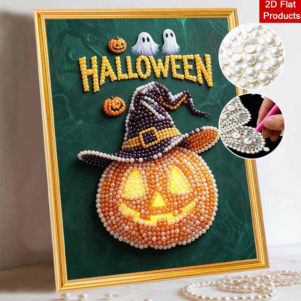 Halloween Pumpkin Witch Pearl Painting Handmade Diy Art Crystal Pearl Home Decoration Painting