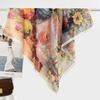 Atmosphere Blue Cashew Flower Silk Scarf 91 Series Neck Large Square Scarf Women's Scarf Seaside Baotou Scarf Sunscreen Shawl