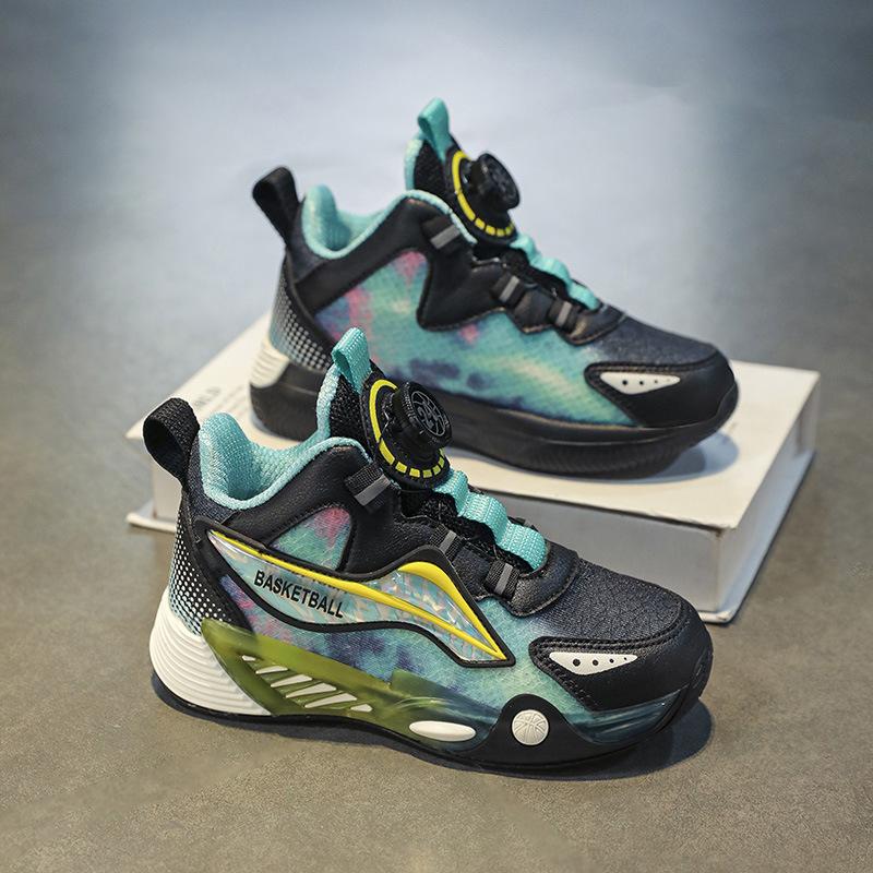 Children s basketball shoes, sneakers, boys  shoes, autumn new boys  running breathable mesh rotating button sneakers 30