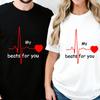 Couple Heart Beats for You Print T Shirt Causal Women Man Vintage Couples Matching Tshirt Short Sleeve Valentines Day Tees