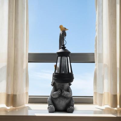 Elefant Außen Gartenstatue Ornament mit Solar Laterne Harz Handwerk Schöne Landschaftslampe