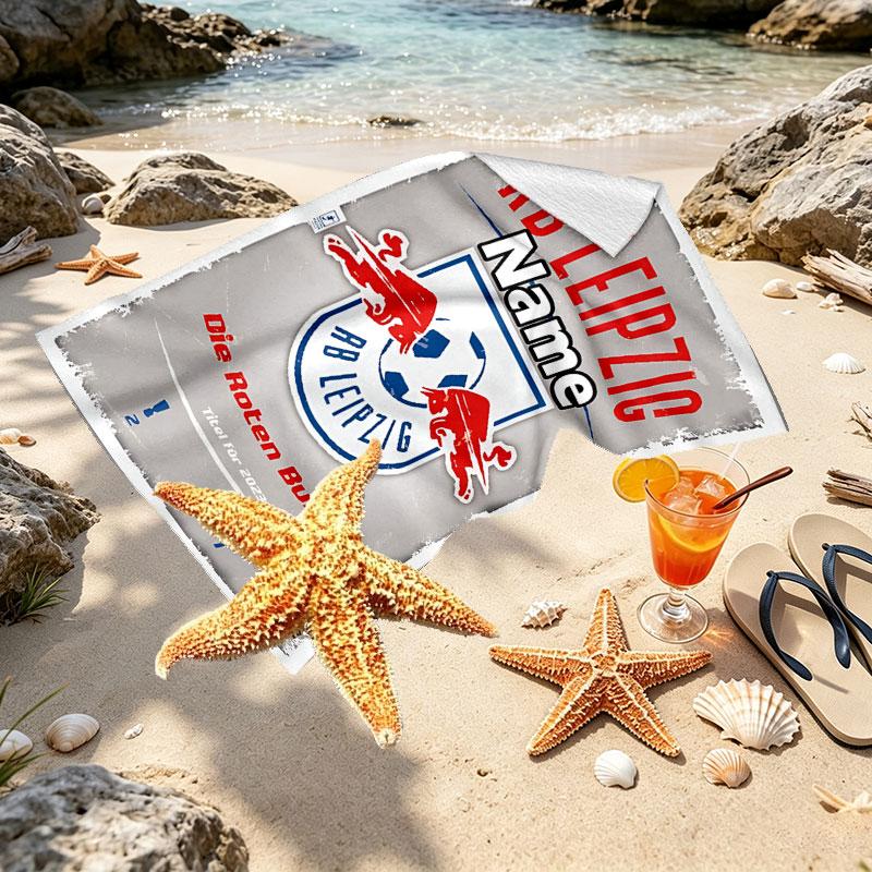 Personalisierter RB Leipzig Strandtuch mit individuellem Namen, für Reise, Camping, Strandparty, Heimdekoration, Geburtstagsgeschenk für Familie & Freunde