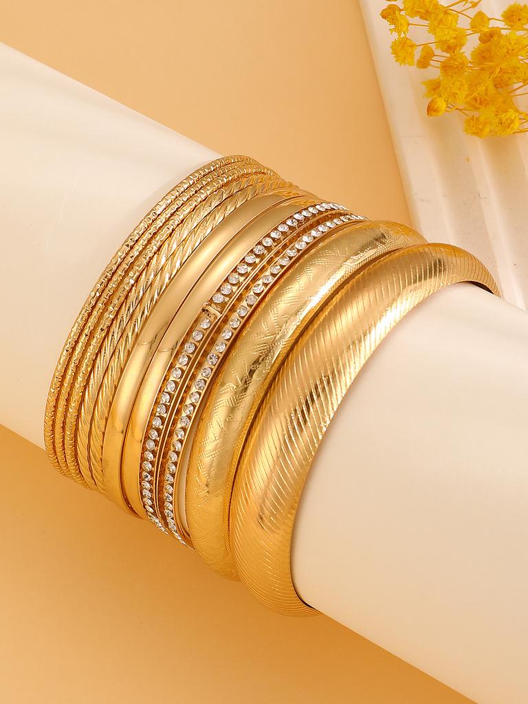 Gold Plated Multi-Layer Hammered Bangle Set, Thin Stackable Gold Bangles for Women