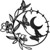 Black Metal Round Flower Wall Art Butterfly Moon Sculpture Home Decor Indoor Outdoor 12x12 Inch