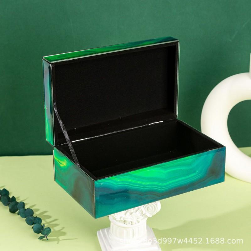 Elegant Flip-Top Glass Jewelry Box With Green Marble Storage Gift Case Necklaces Earrings Rings