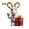 Holiday Car Interior Decor 2D Acrylic Goat Christmas Hanging Ornament, 3.15 Inch Farm Animal Xmas Tree Lightweight Crafts Decoration for Rear