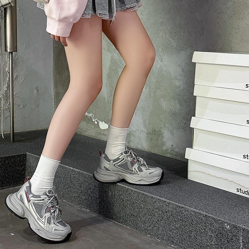 Mesh breathable dad shoes women's spring and summer new thick-soled heightening small sports shoes leather casual shoes