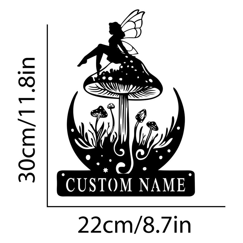 Custom Fairy Mushroom Garden Address Sign Metal Plate Outdoor Decor