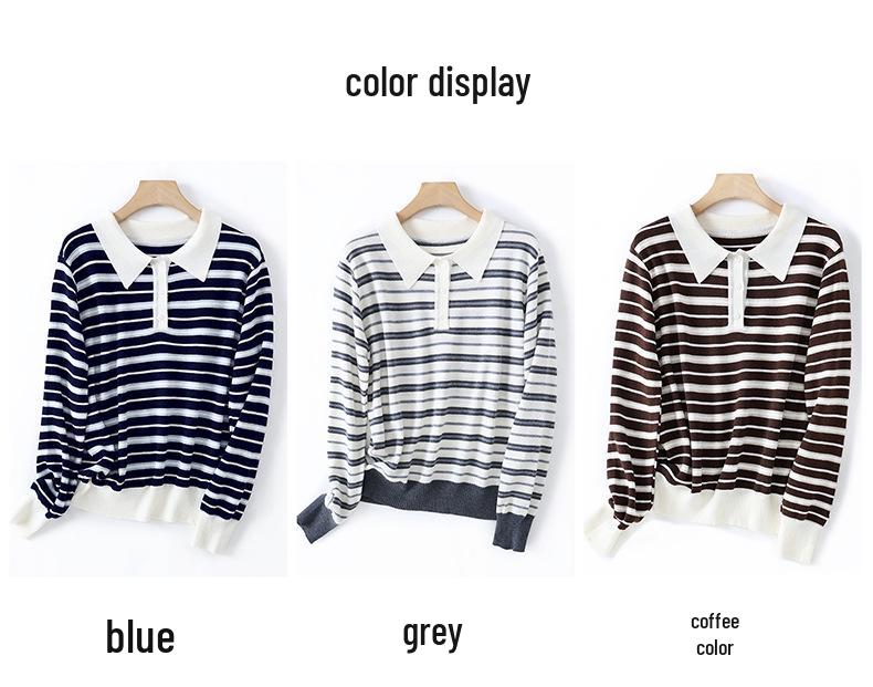 Andis Women's Color Block Stripe Polo Neck Knit Top - Age-Reducing Autumn/Winter Style