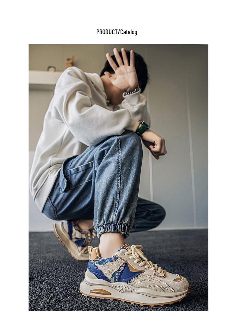 Spring 2025 Men's Trendy Breathable Sneakers - Versatile Thick-Soled Casual Running Dad Shoes