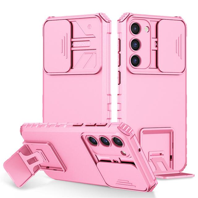 

Для Samsung Galaxy S23 Ultra Case Slide Camera Lens Armor Protection Kickstand Phone Case For Samsung S23 S 23 Plus Back Cover For Galaxy S23 Plus рожевий