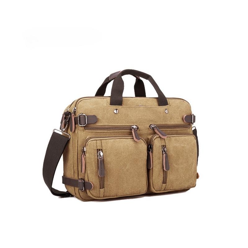 Retro forretningskoffert for menn Enkel ensfarget Crossbody-veske Fritidsreiseveske Multifunksjonell lerretsveske Kan håndholdt enkel og dobbel skulder