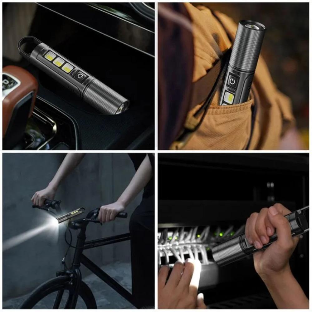 Multifunctional P50 Flashlight with Zoom, Strong Light, Telescopic Focus, Multifunctional Hole Exploration Patrol Keychain TYPE-C Charging