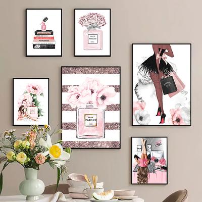 Mode Mädchen Leinwand Poster Parfüm Flasche Druck Bilder Blume Wand Kunstdrucke Nordic Wand Poster Mädchen Schlafzimmer Dekoration