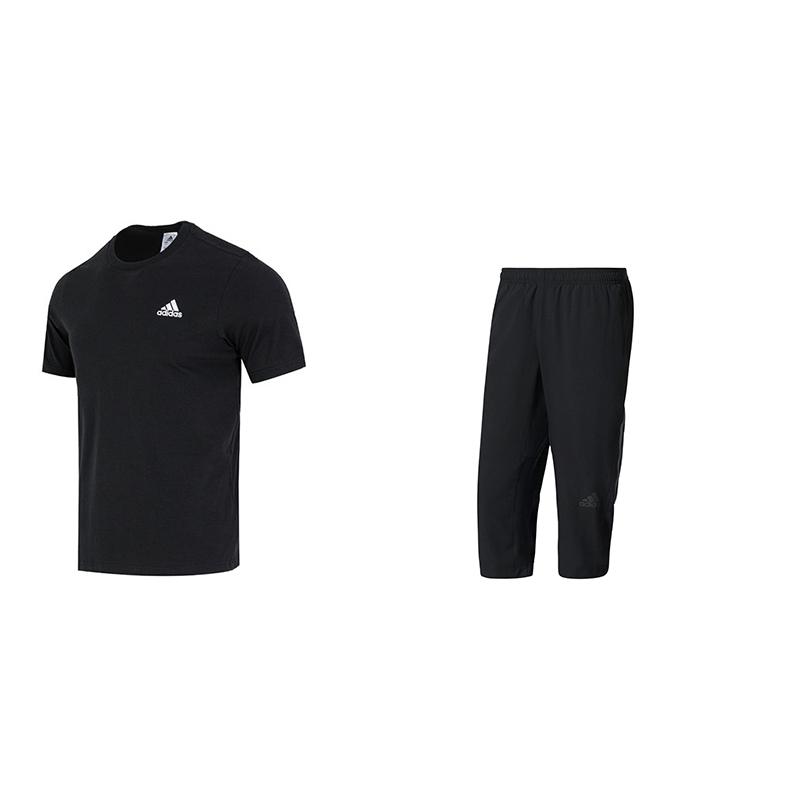 

Adidas Retro Logo Print Comfortable Breathable Crew Neck Short Sleeve T-Shirt And Mid Waist Knitted Seven-Point Pants Casual Sports Set IC9282+BK0982 L