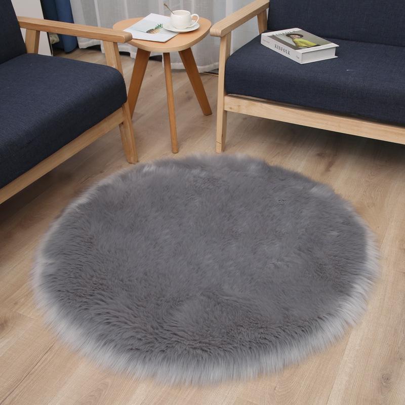 Round Long-Pile Imitation Wool Yoga Mat for Living Room or Bedroom