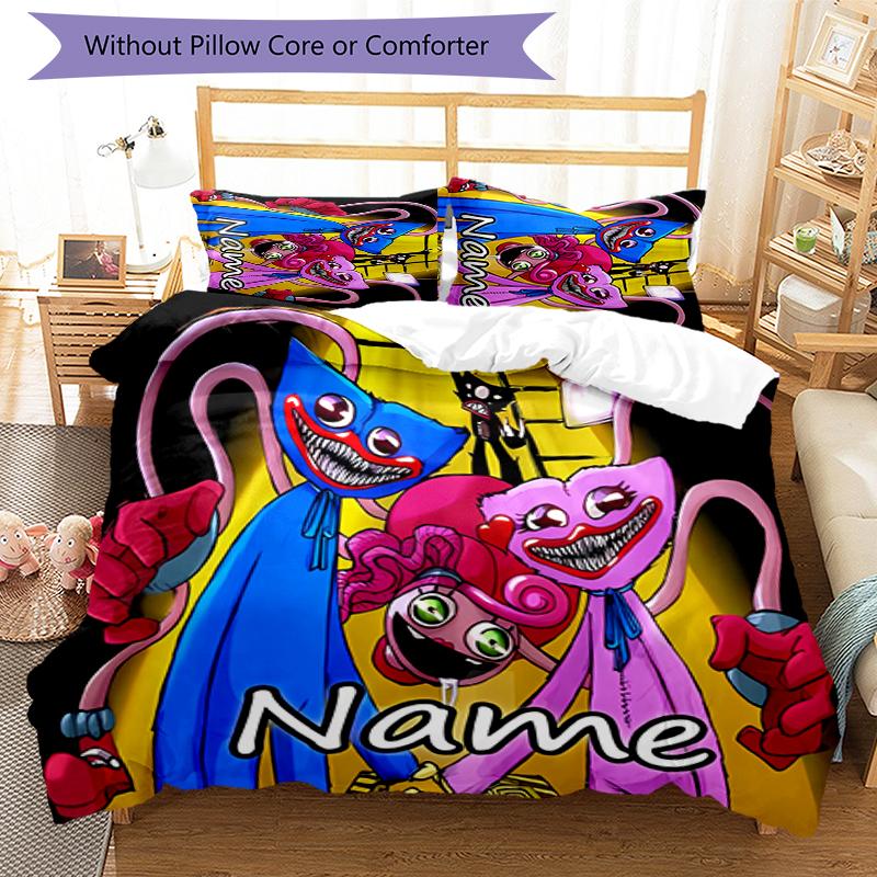 3pcs Custom Name Poppy Playtime Bedding Set Duvet Cover Closure Includes 1 Duvet Cover & 2 Pillowcases for All Seasons Bedroom Decor