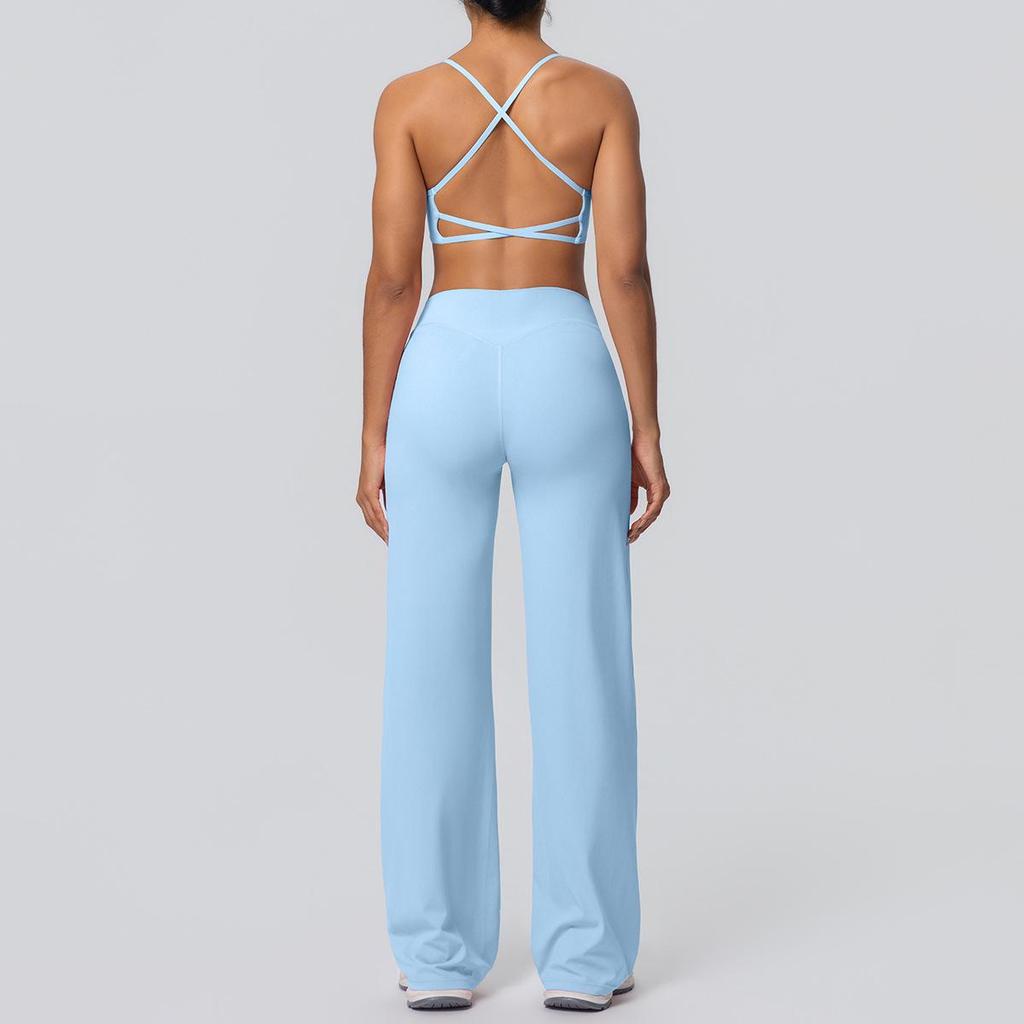 Borstat Sport-BH med Korsrygg & Vida Yoga-byxor - Andningsbart 2-delat Träningsset