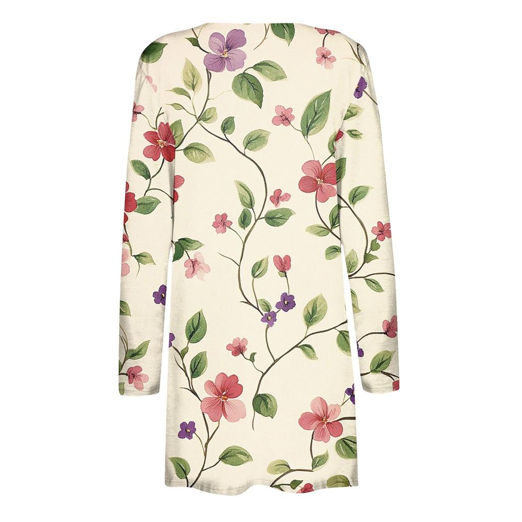 Women's Casual Fashion Floral Print Long Sleeve Mid-Length Cardigan Jacket