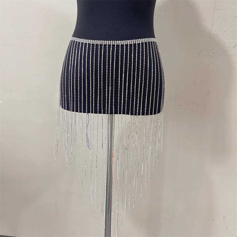 Cross-Border Exaggerated Rhinestone Long Fringe Belly Dance Nightclub Sexy Clothing Body Chains Suit European and American Chain